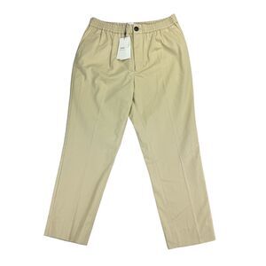 Ami Mens Regular Fit Elastic Waisted Pleated Pants Khaki FR 42 (US Size 34)